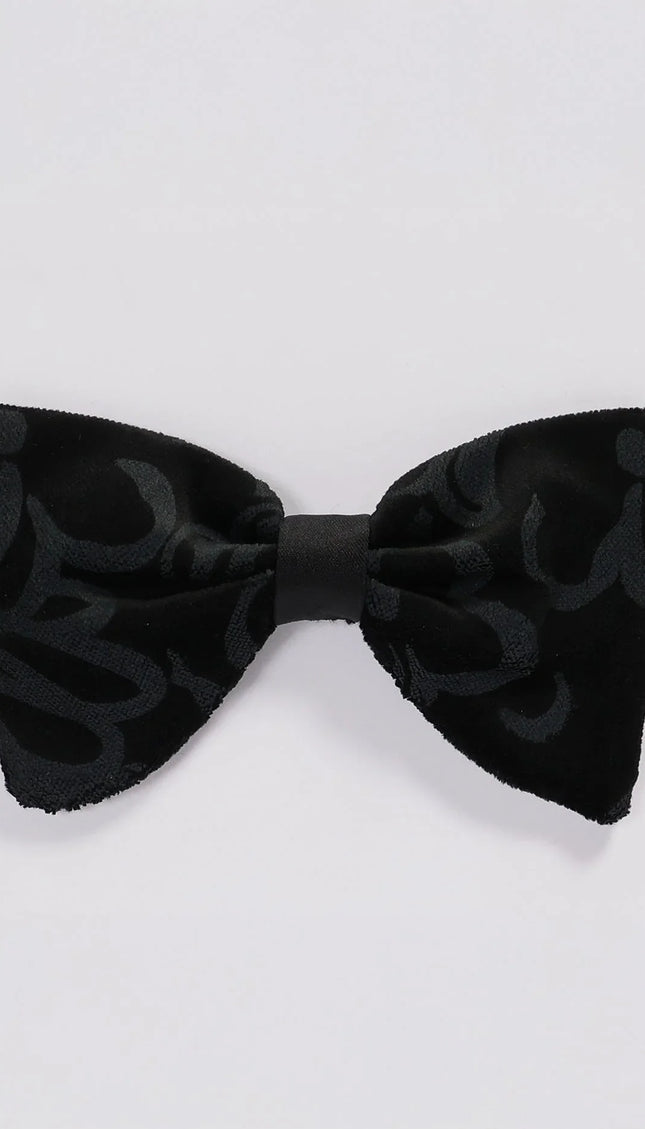 Cotton Velvet Pre - Tied Bow Tie - Black Grey - Ron Tomson