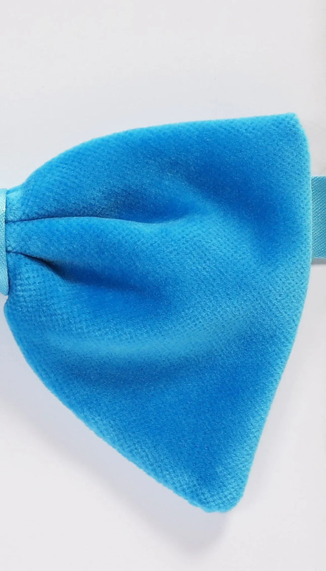 Cotton Velvet Pre-Tied Bow Tie - Blue - Ron Tomson