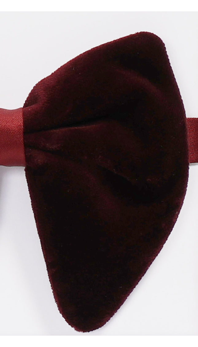 Cotton Velvet Pre-Tied Bow Tie - Burgundy Red - Ron Tomson