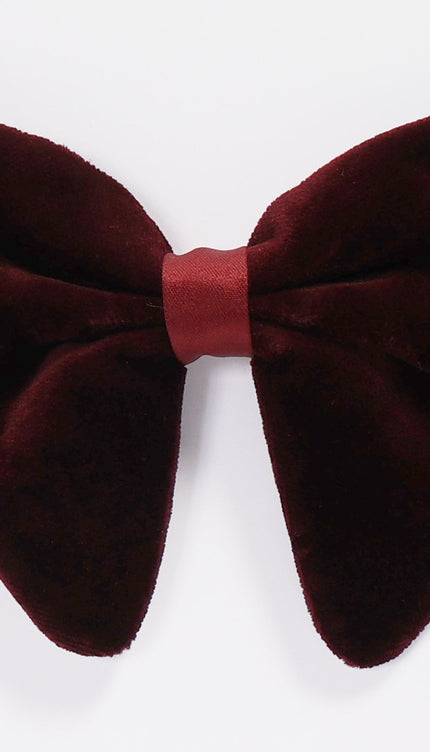 Cotton Velvet Pre-Tied Bow Tie - Burgundy Red - Ron Tomson