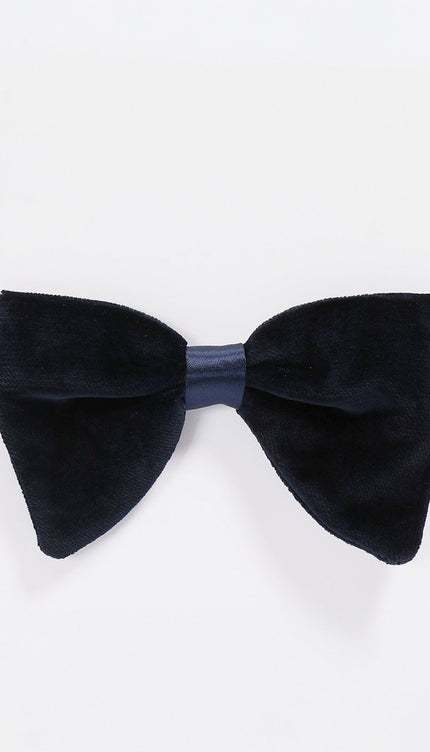 Cotton Velvet Pre - Tied Bow Tie - Dark Blue - Ron Tomson