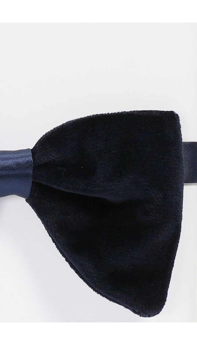 Cotton Velvet Pre-Tied Bow Tie - Dark Blue - Ron Tomson