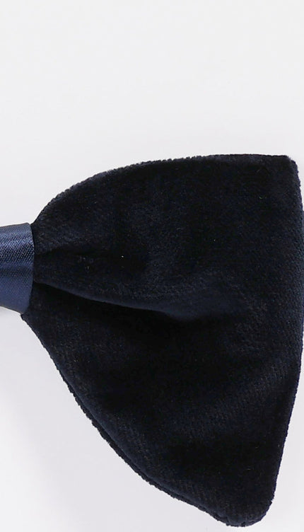 Cotton Velvet Pre - Tied Bow Tie - Dark Blue - Ron Tomson