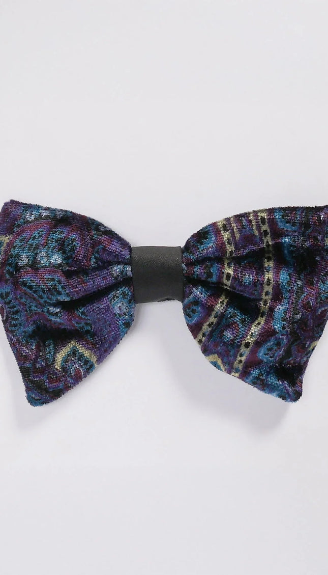 Cotton Velvet Pre - Tied Bow Tie - Purple Blue - Ron Tomson