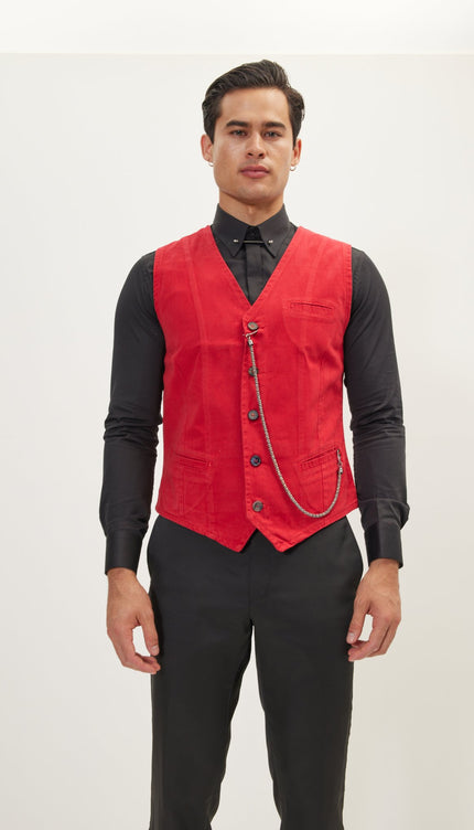 Cotton Vest - Red - Ron Tomson