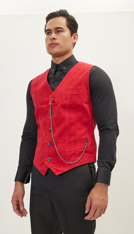 Cotton Vest - Red - Ron Tomson