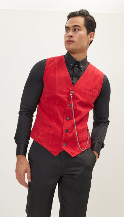 Cotton Vest - Red - Ron Tomson