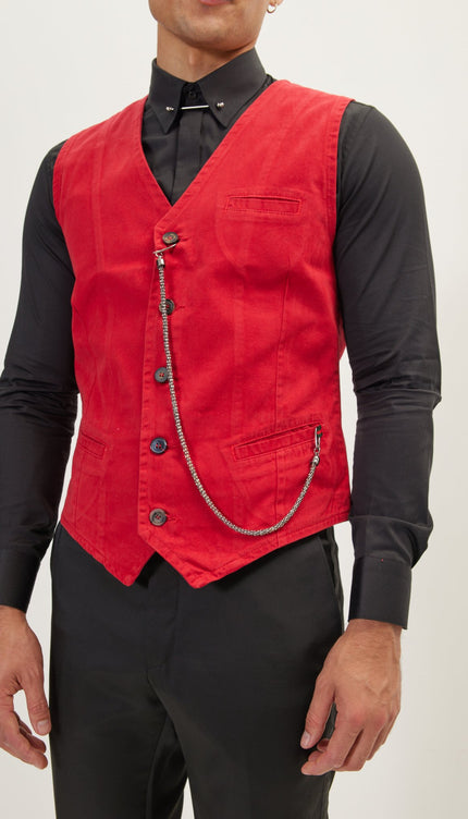 Cotton Vest - Red - Ron Tomson