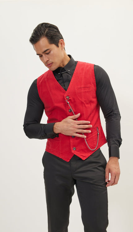 Cotton Vest - Red - Ron Tomson