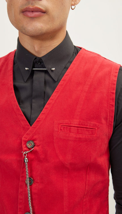 Cotton Vest - Red - Ron Tomson