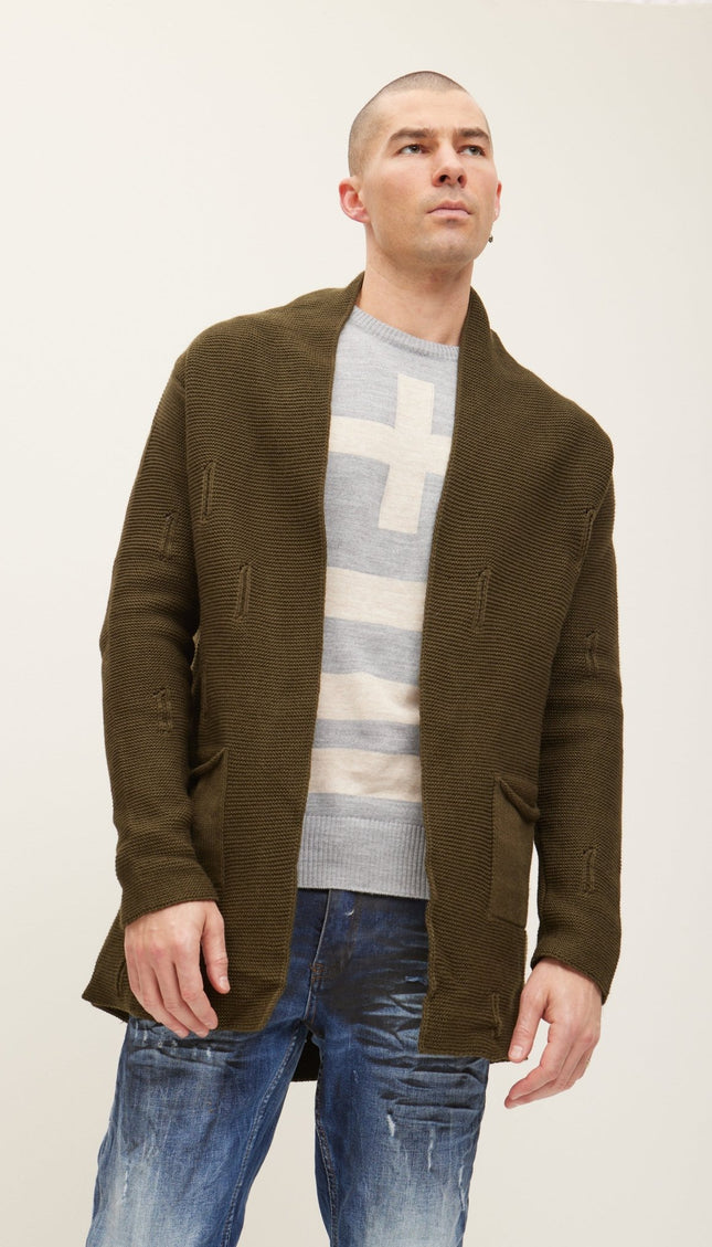 Cozy Knit Jacket - Khaki - Ron Tomson