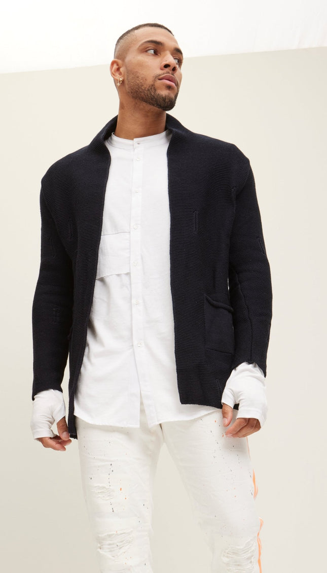 Cozy Knit Jacket - Navy - Ron Tomson