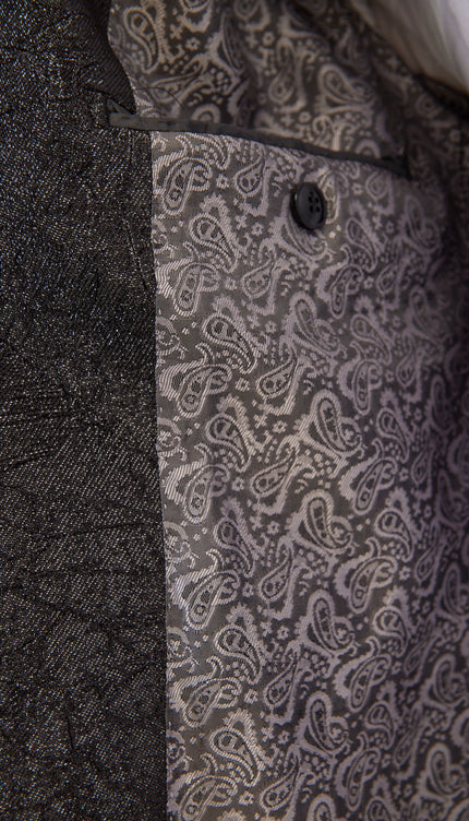 Crack Texture Pleated Metallic Tuxedo Jacket - Black - Ron Tomson