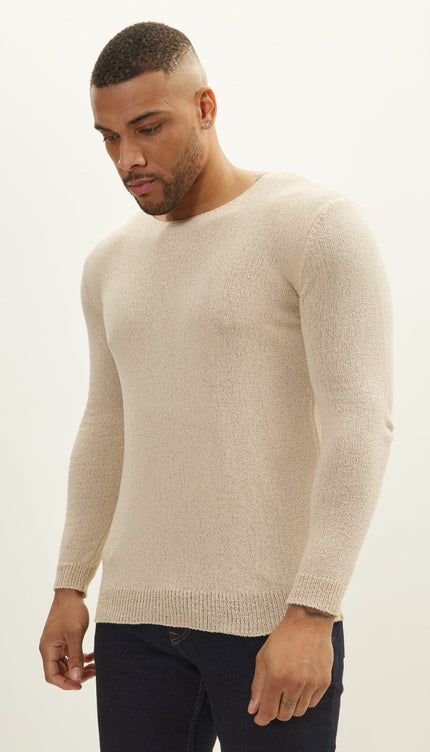 Crew Neck Knitted Sweater - Beige - Ron Tomson