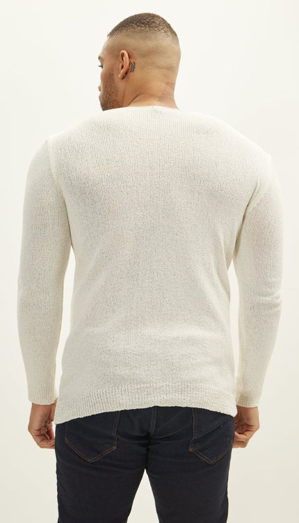 Crew Neck Knitted Sweater - Off White - Ron Tomson