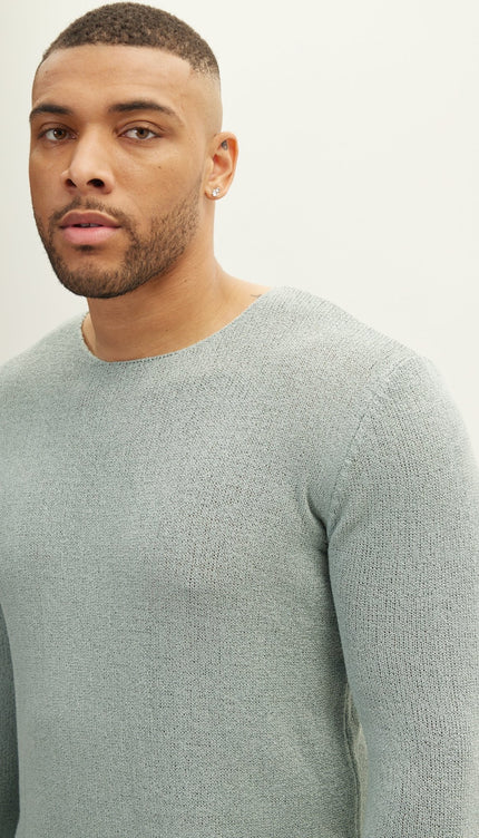 Crew Neck Knitted Sweater - Teal Green - Ron Tomson