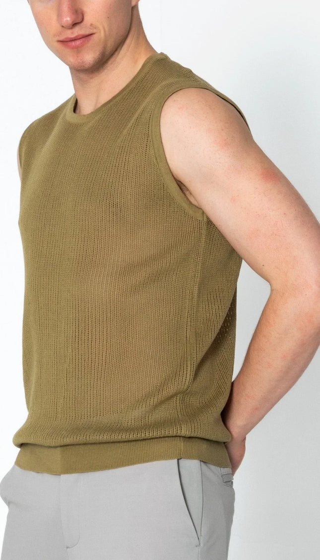Crew Neck Mesh Tank Top - Light Green - Ron Tomson