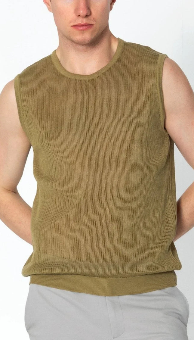 Crew Neck Mesh Tank Top - Light Green - Ron Tomson