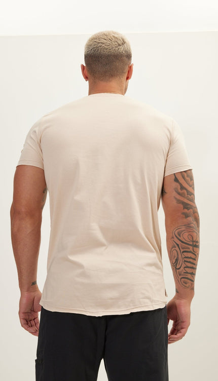 Crew Neck Short Sleeve Ripped T-Shirt - Stone - Ron Tomson