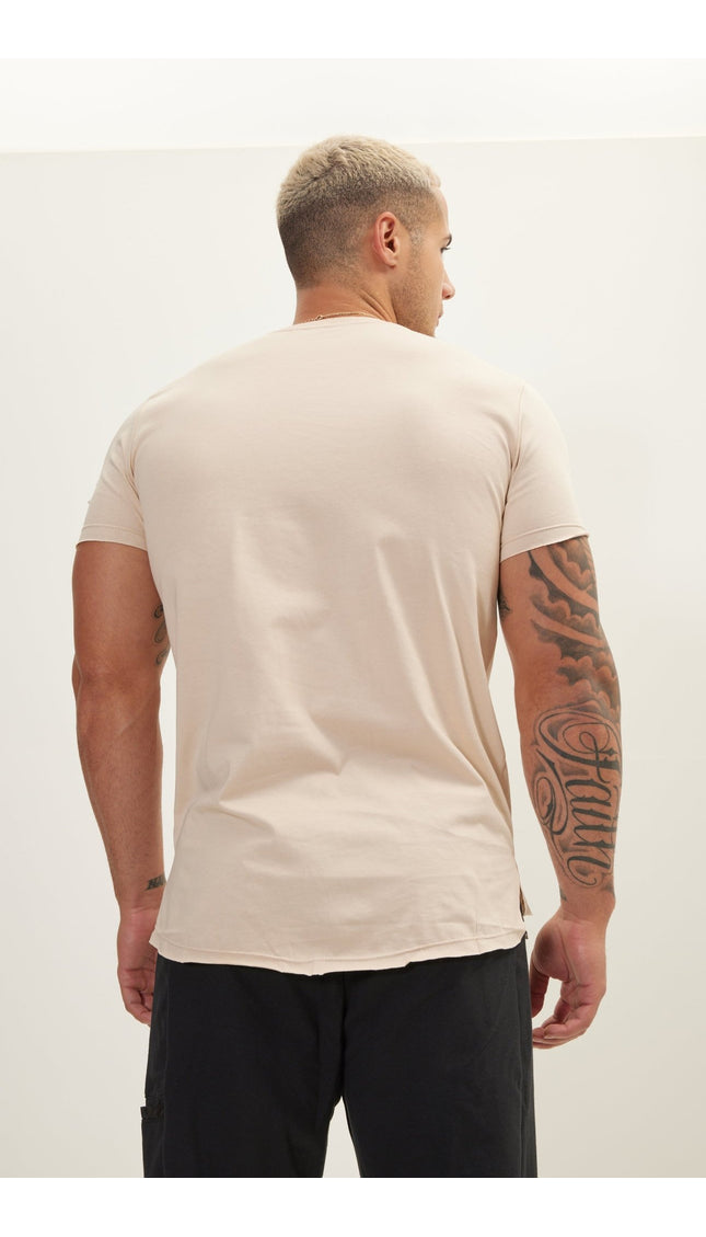 Crew Neck Short Sleeve Ripped T-Shirt - Stone - Ron Tomson