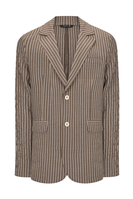 Crinkle Striped Blazer - Khaki - Ron Tomson