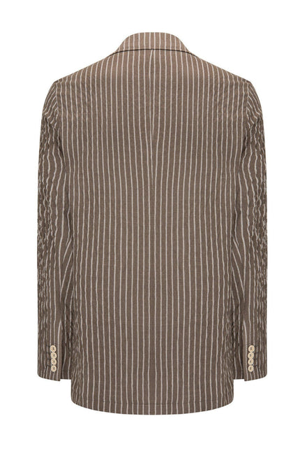 Crinkle Striped Blazer - Khaki - Ron Tomson