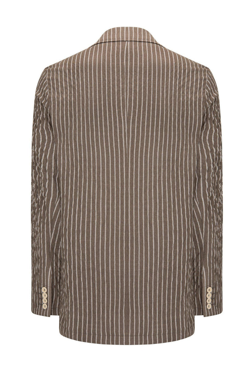 Crinkle Striped Blazer - Khaki - Ron Tomson