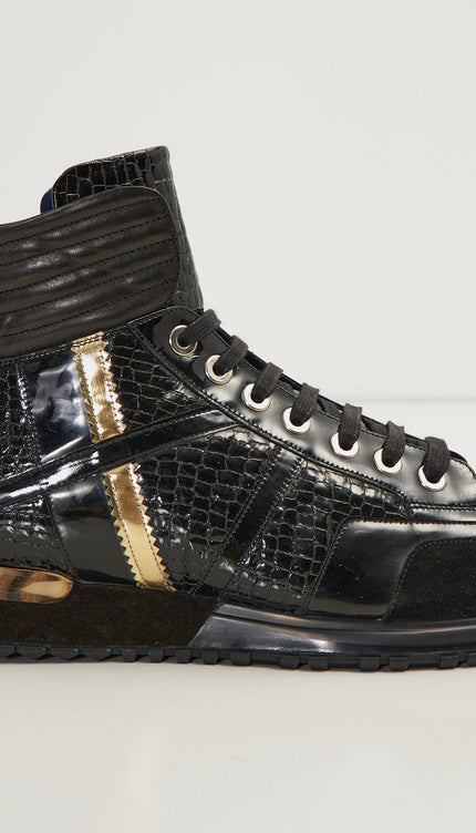 Croc Effect Hi - Top Sneaker - Black Gold - Ron Tomson