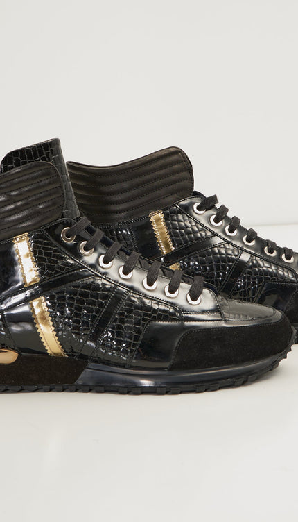 Croc Effect Hi - Top Sneaker - Black Gold - Ron Tomson