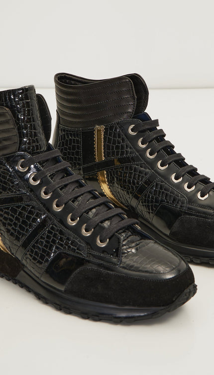 Croc Effect Hi - Top Sneaker - Black Gold - Ron Tomson