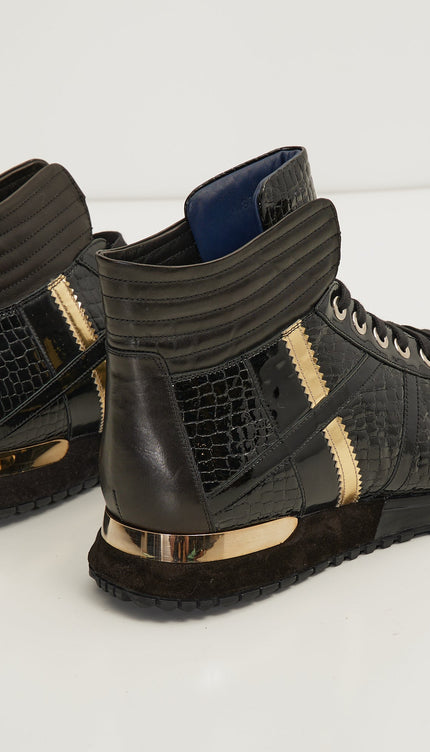 Croc Effect Hi - Top Sneaker - Black Gold - Ron Tomson