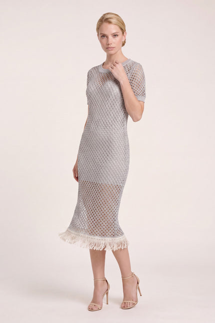 Crochet Cotton Short-Sleeve Dress - Silver Grey - freestyle view