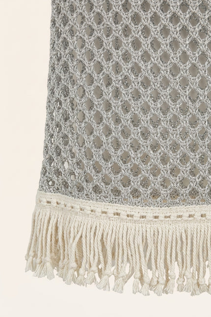 Crochet Short Sleeve Dress - Silver Grey - Detail