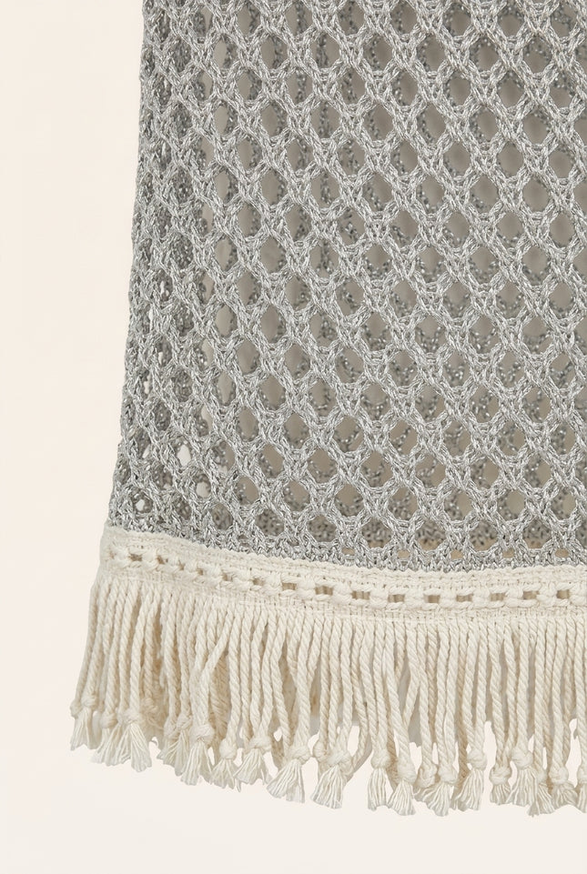 Crochet Short Sleeve Dress - Silver Grey - Detail