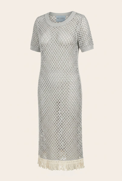 Women's Crochet Cotton Short-Sleeve Dress - Silver Grey | Ron Tomson Women's Crochet Cotton Short-Sleeve Dress - Silver Grey | Ron Tomson