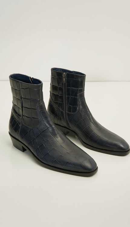 Crock Embossed Side Zip Chelsea Boots - Navy - Ron Tomson