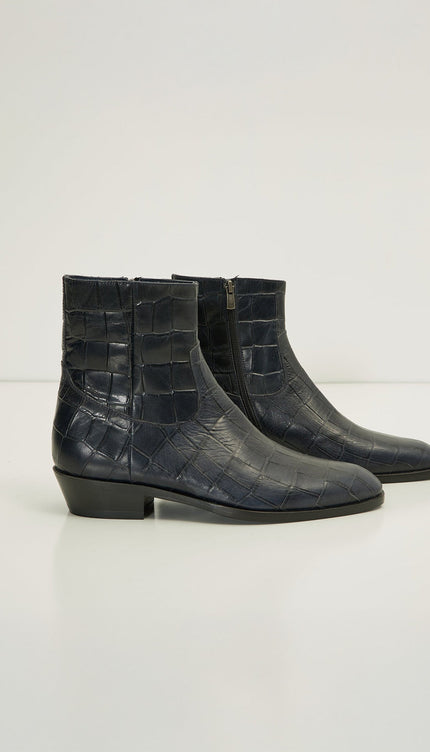 Crock Embossed Side Zip Chelsea Boots - Navy - Ron Tomson