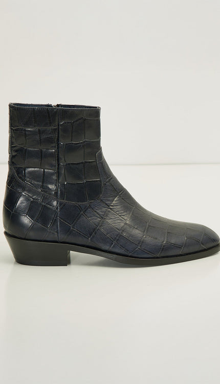 Crock Embossed Side Zip Chelsea Boots - Navy - Ron Tomson