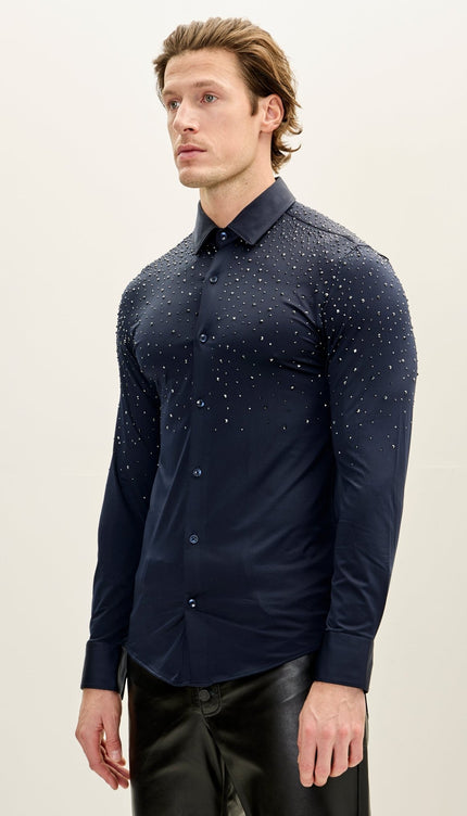 Crystal Dress Shirt - Navy - Ron Tomson