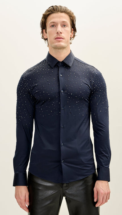 Crystal Dress Shirt - Navy - Ron Tomson