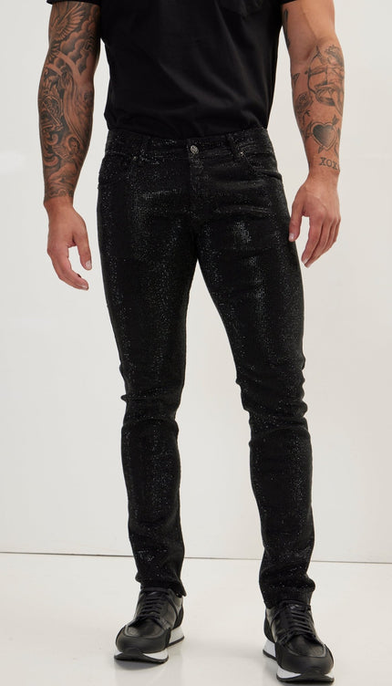 Crystal Embellished Straight - Leg Jeans - Black - Ron Tomson