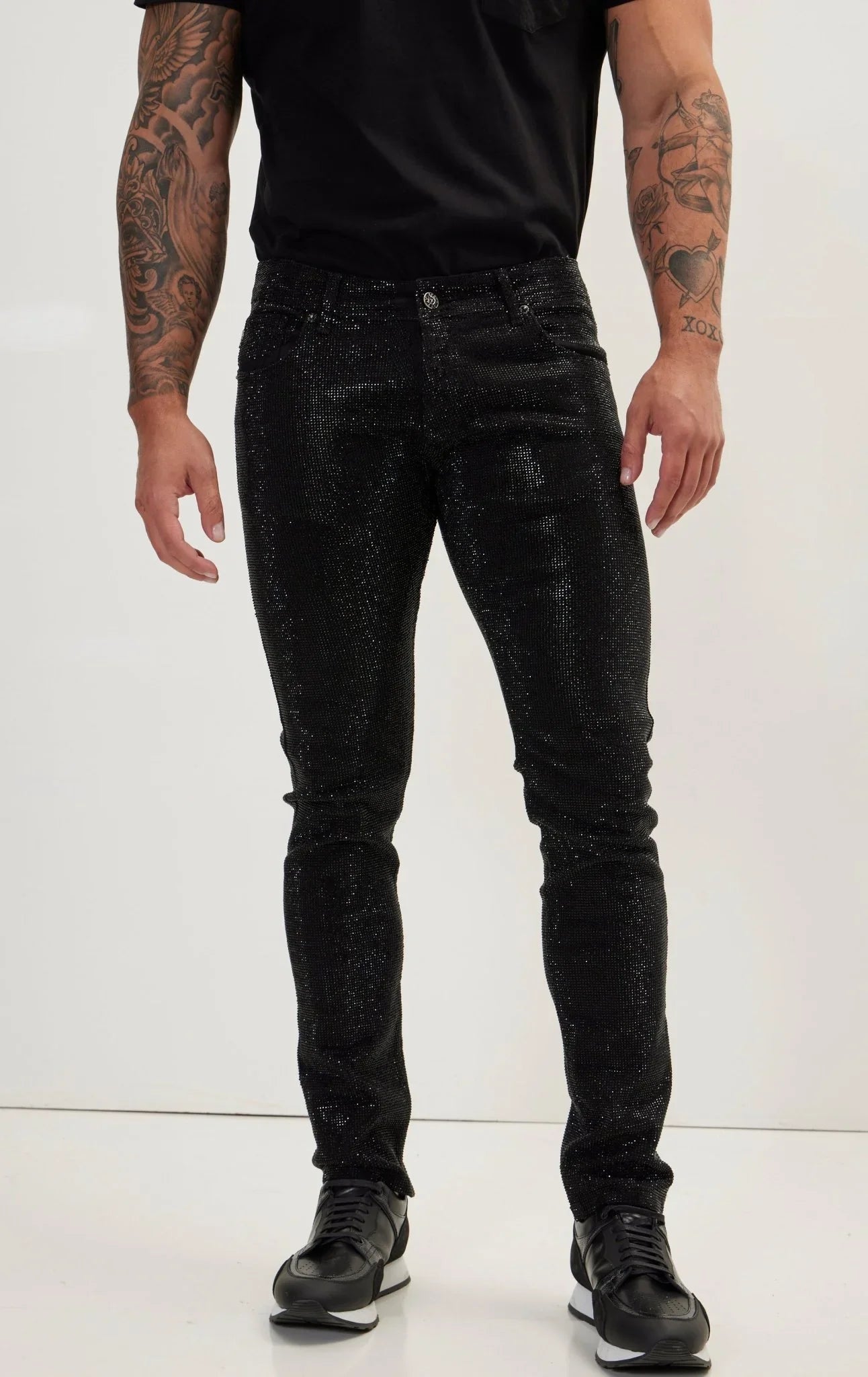 Crystal Embellished Straight-Leg Jeans Black Ron Tomson