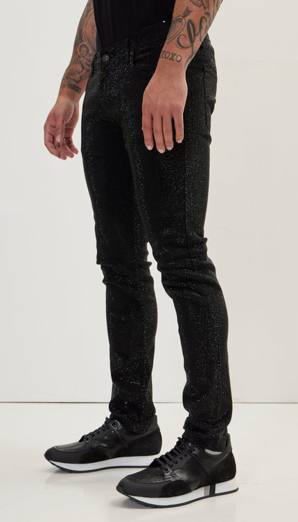 Crystal Embellished Straight - Leg Jeans - Black - Ron Tomson