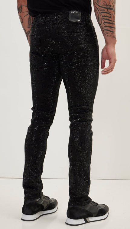 Crystal Embellished Straight - Leg Jeans - Black - Ron Tomson