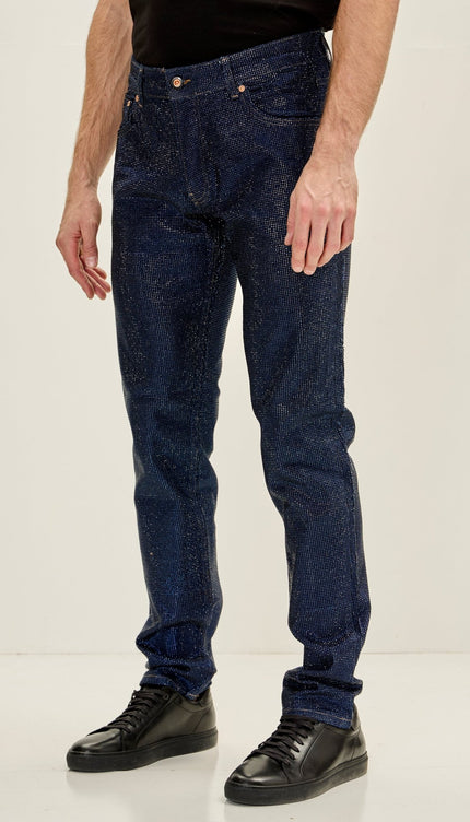 Crystal Embellished Straight - Leg Jeans - Navy - Ron Tomson