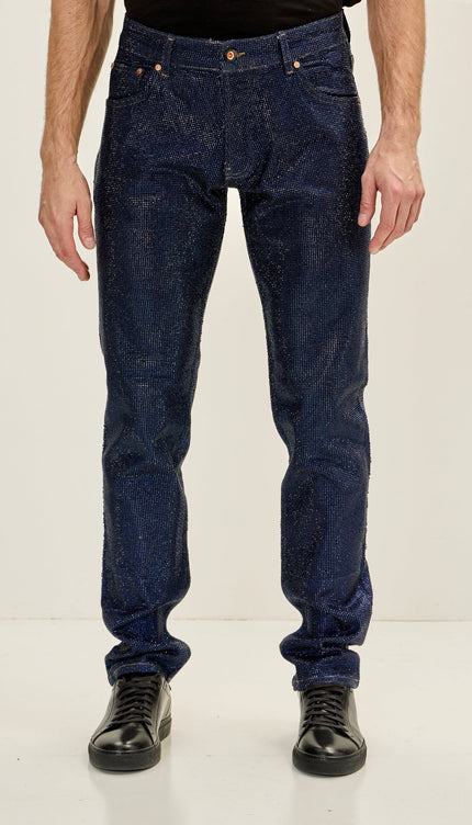 Crystal Embellished Straight - Leg Jeans - Navy - Ron Tomson