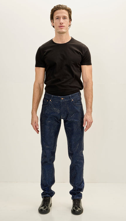 Crystal Embellished Straight - Leg Jeans - Navy - Ron Tomson