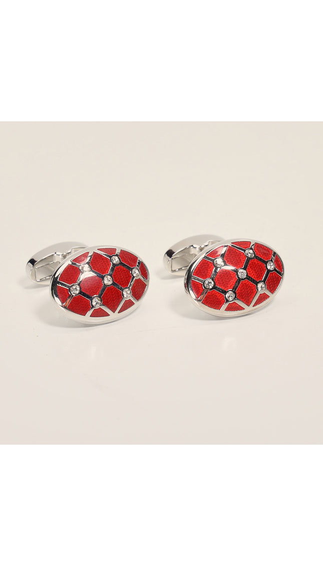 Crystal Encrusted Stainless Steel Cufflinks Red Silver - Ron Tomson