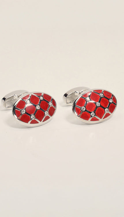 Crystal Encrusted Stainless Steel Cufflinks Red Silver - Ron Tomson