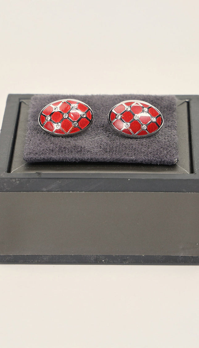 Crystal Encrusted Stainless Steel Cufflinks Red Silver - Ron Tomson